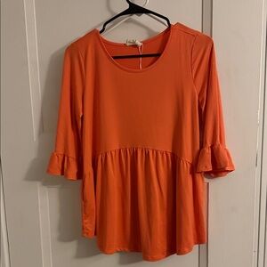 Elegant Orange Women's Blouse with Ruffle Sleeves